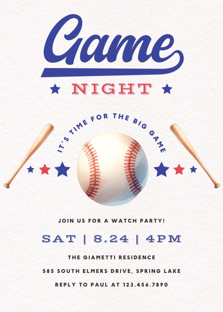 Baseball game night - sports & games invitation